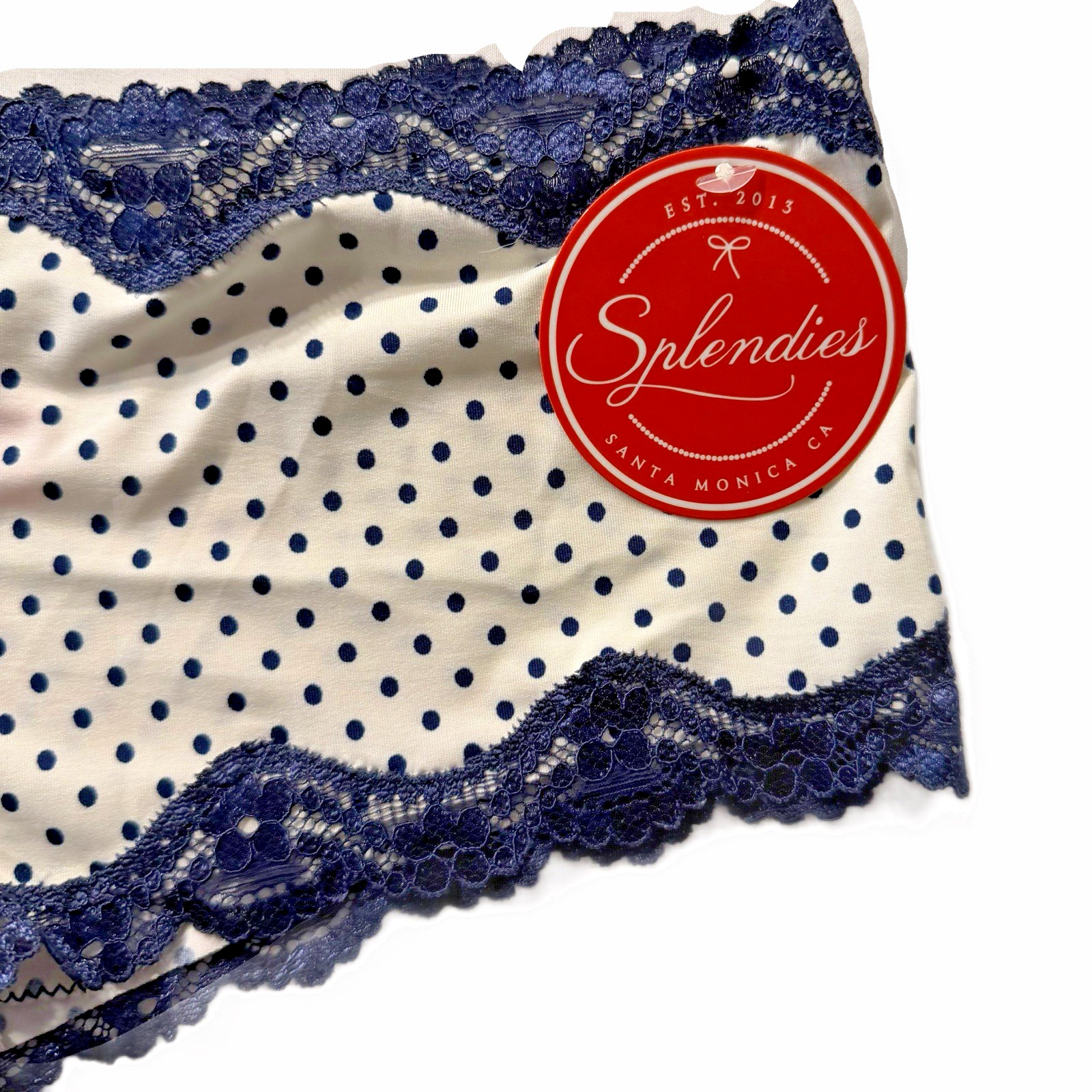Splendies Cheeky Panties Size 2X Michelle White w/ Blue Polka Dot & Lace NWT