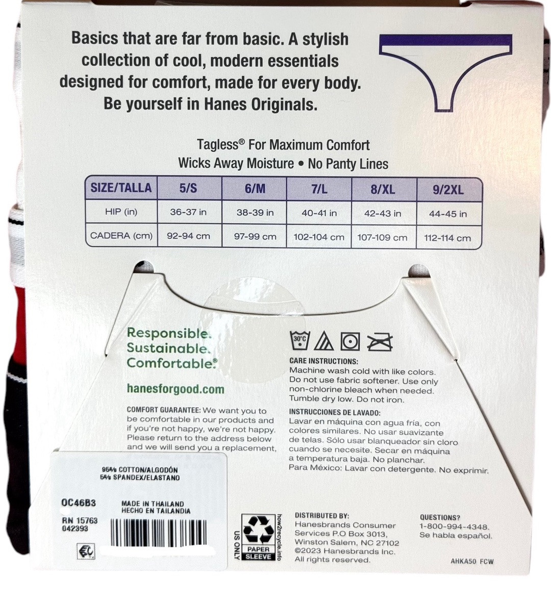 HANES Womens 3-Pack Cotton Thong Underwear Panties Red Black White Size 5 S