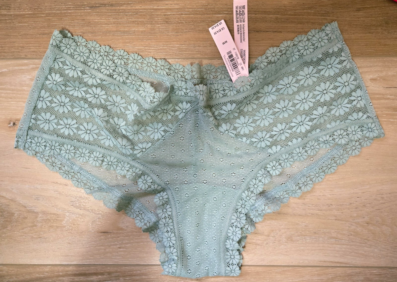 NWT Victoria’s Secret Green Sheer Floral Lace Keyhole Cheeky Panties M