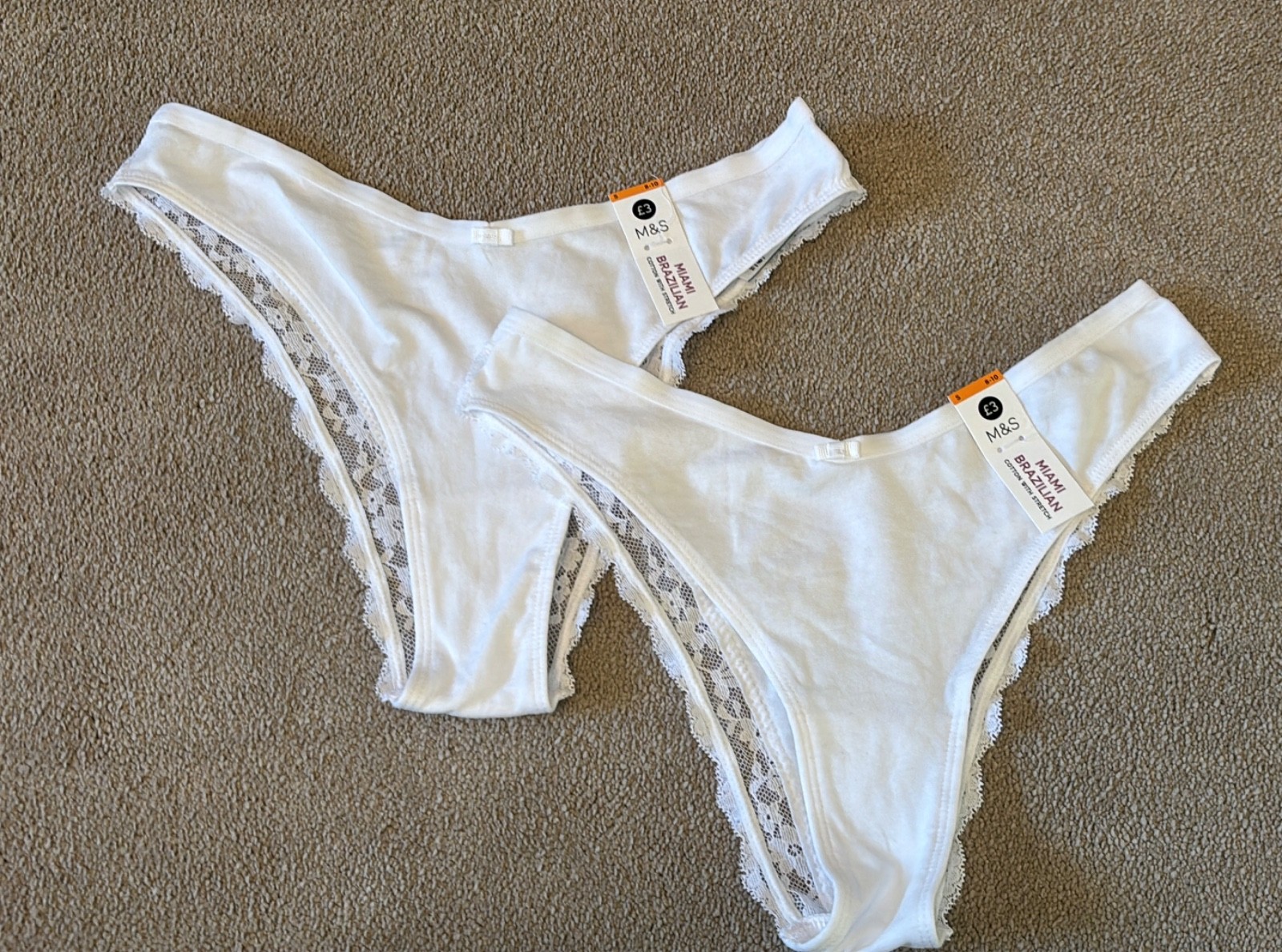 2 x Marks and Spencer M&S Women’s White Miami Brazilian Knickers Size Small 8-10