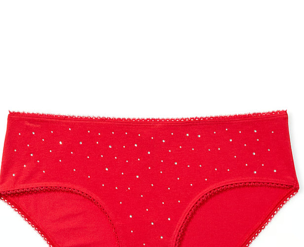M Red Rhinestone Cotton Stretch Waist Victorias Secret Hiphugger Brief Panty