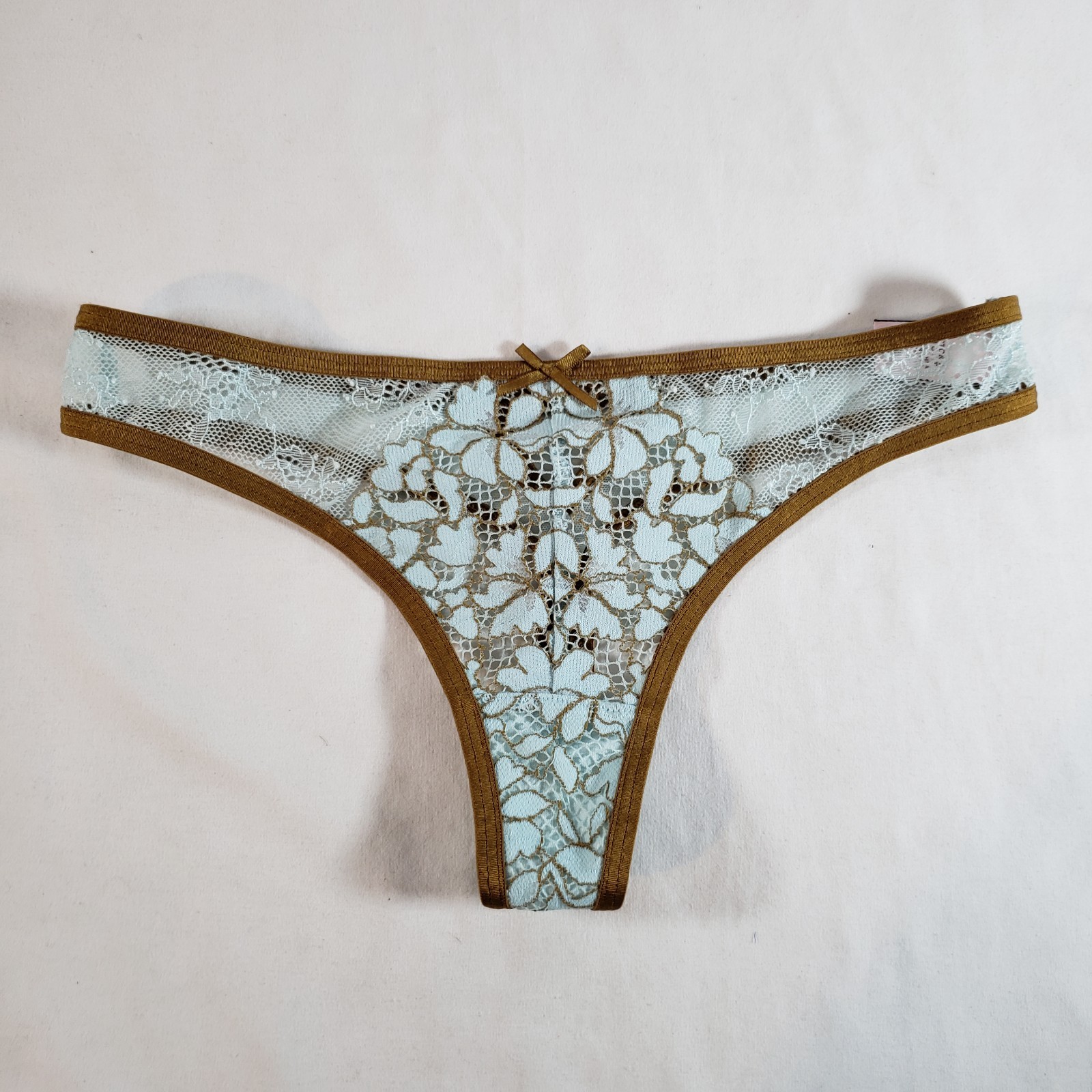Victoria’s Secret Dream Angels Thong XS Green-Blue Brown Floral Sheer