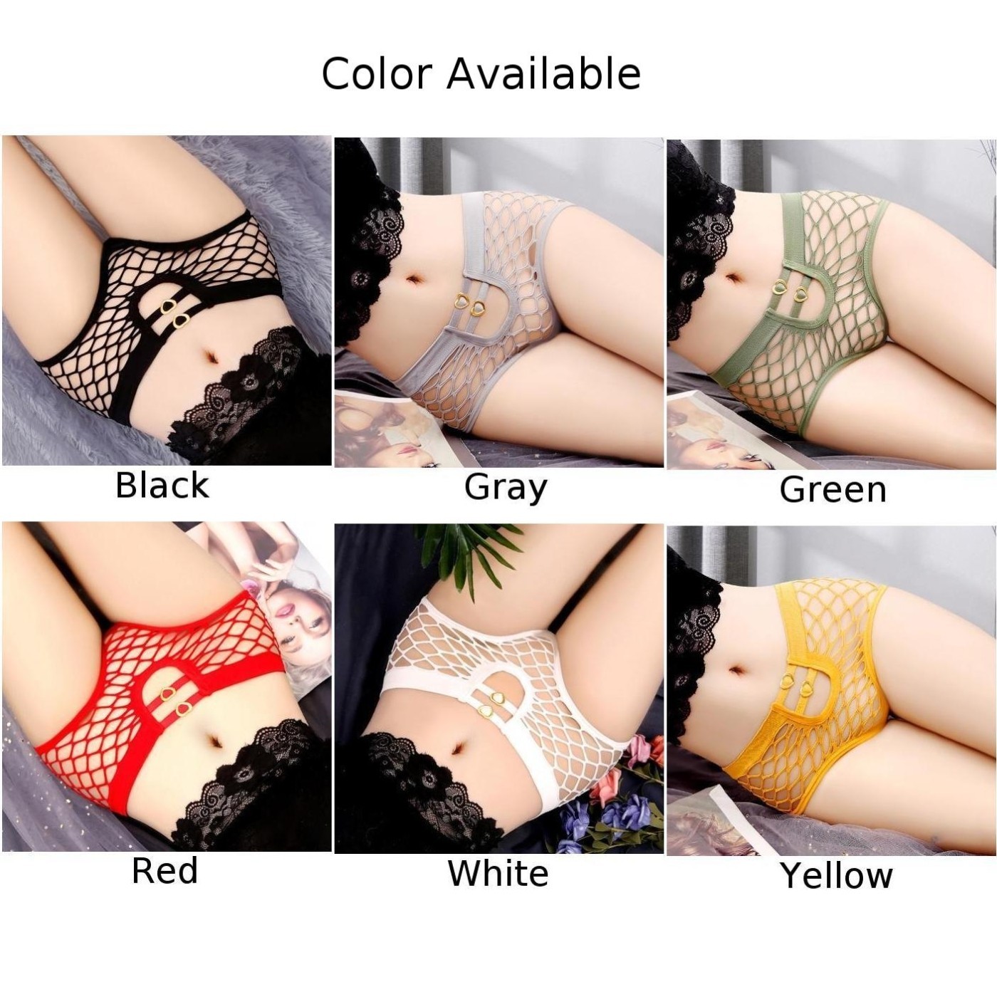 Black/White/Red Seamless Briefs for lingerie Women’s Sexy Fishnet Mesh Panties