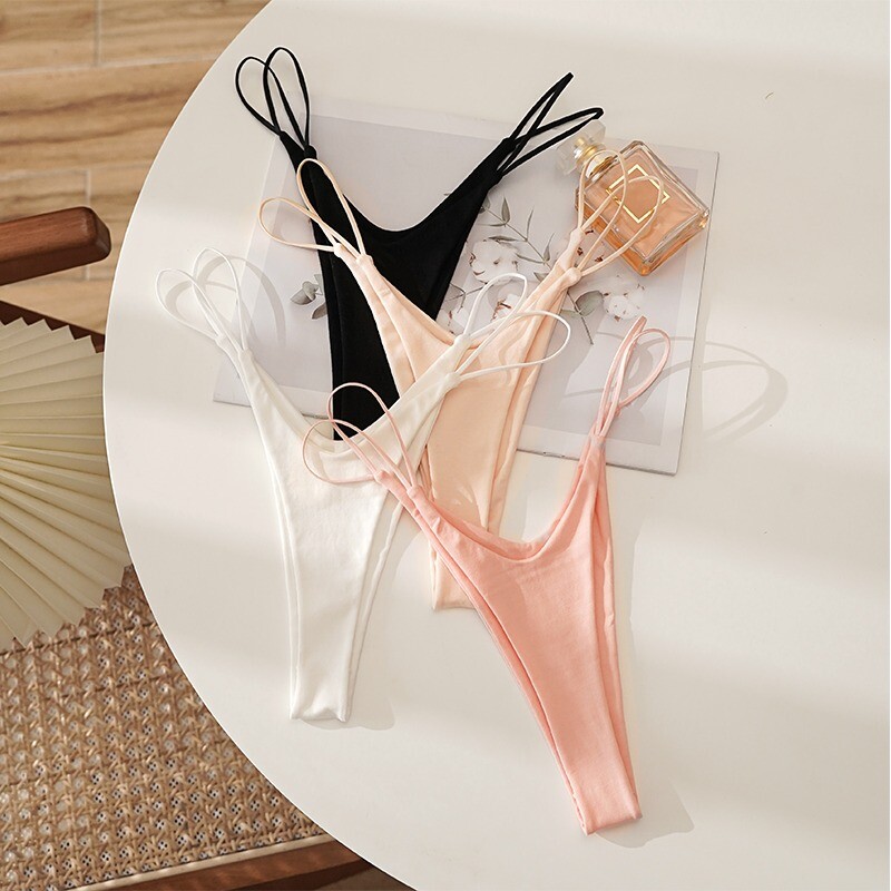 4 Pack Lot Ladies Womens G string Thong Panties Bikinis Sexy High Leg Underwear