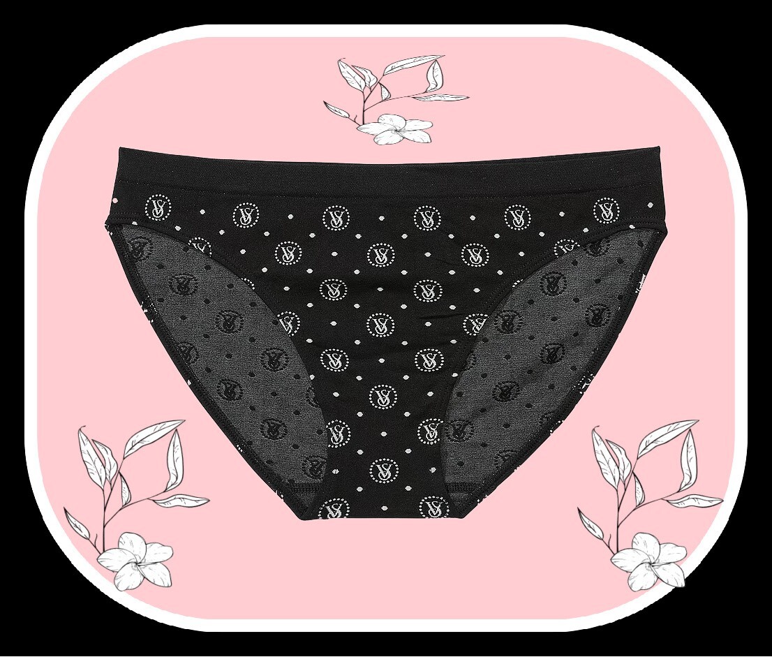 L NOIR Dark Black VS LOGO White Dot Seamless Victorias Secret Bikini Pantie