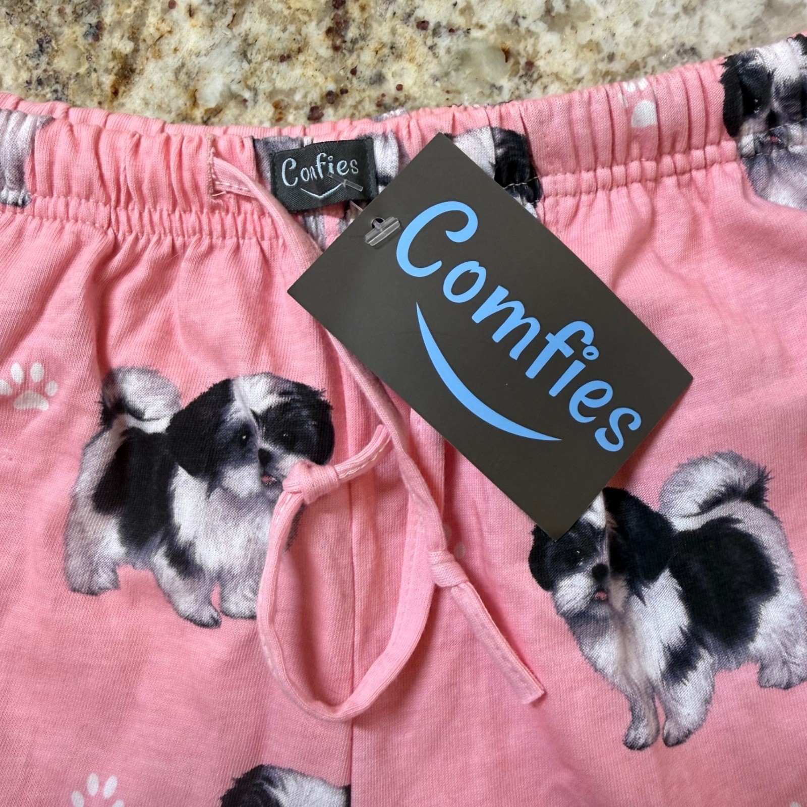 Comfies Shih Tzu Pajama Pants Womens M Pink Dog Print Lounge Sleep Pants NWT