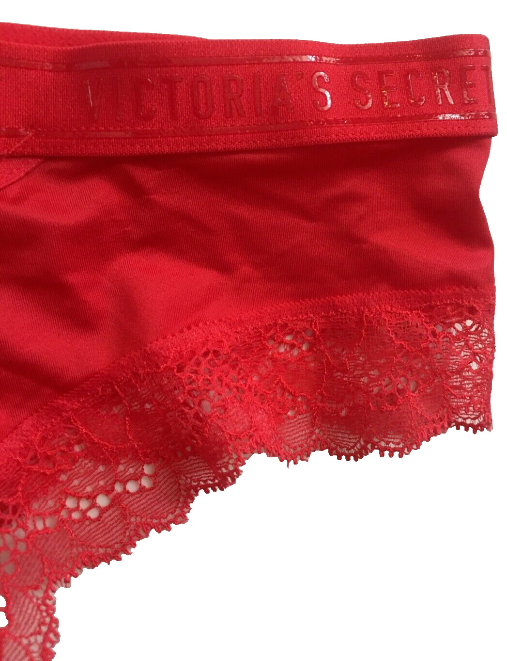 Victorias Secret Cherry Red Cheeky Panty Size XS Sport Logo Band Silky Lace Trim
