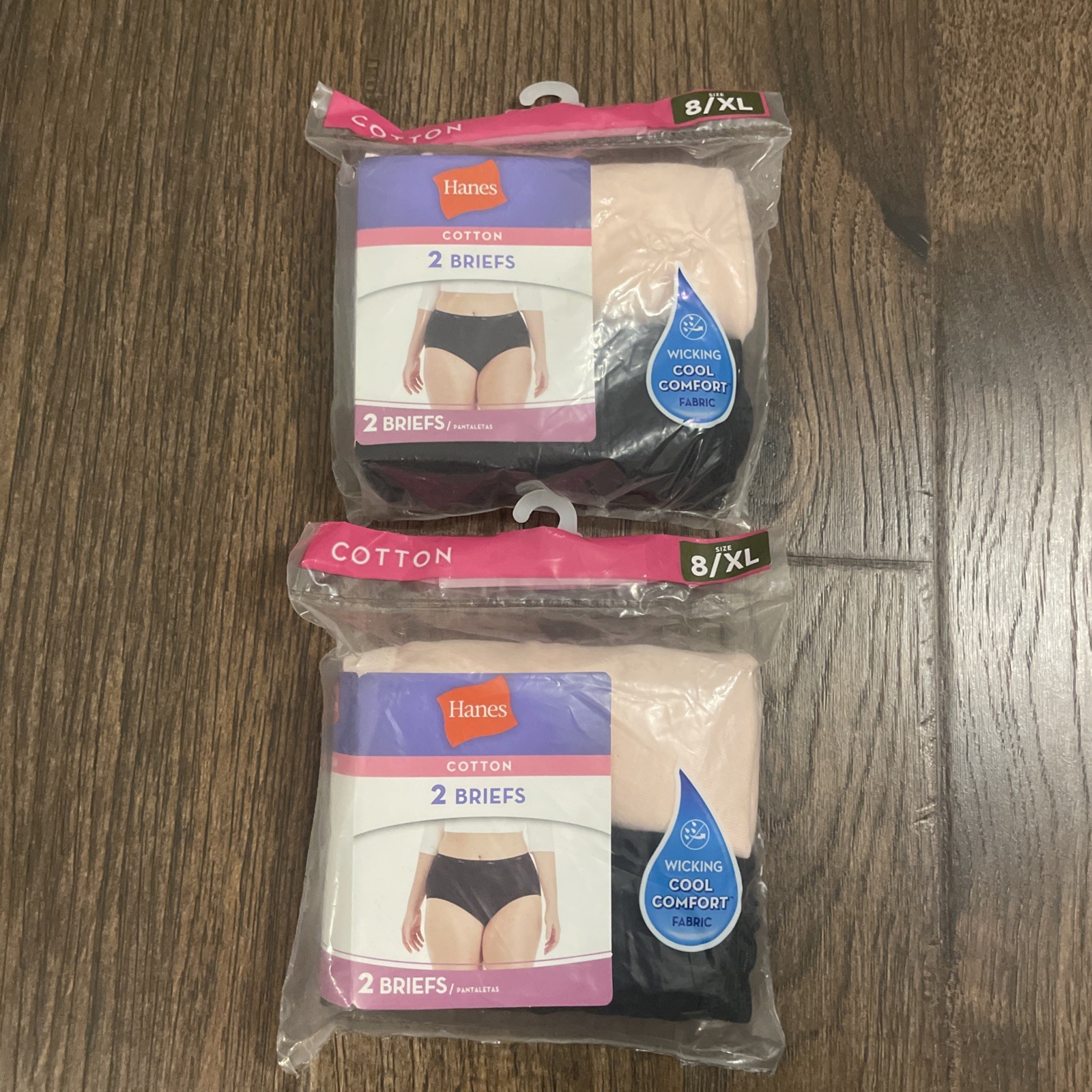 Women’s Hanes Cotton Briefs 2 Pk Size XL / 8 BRAND NEW Lot Of 2 Pink & Black