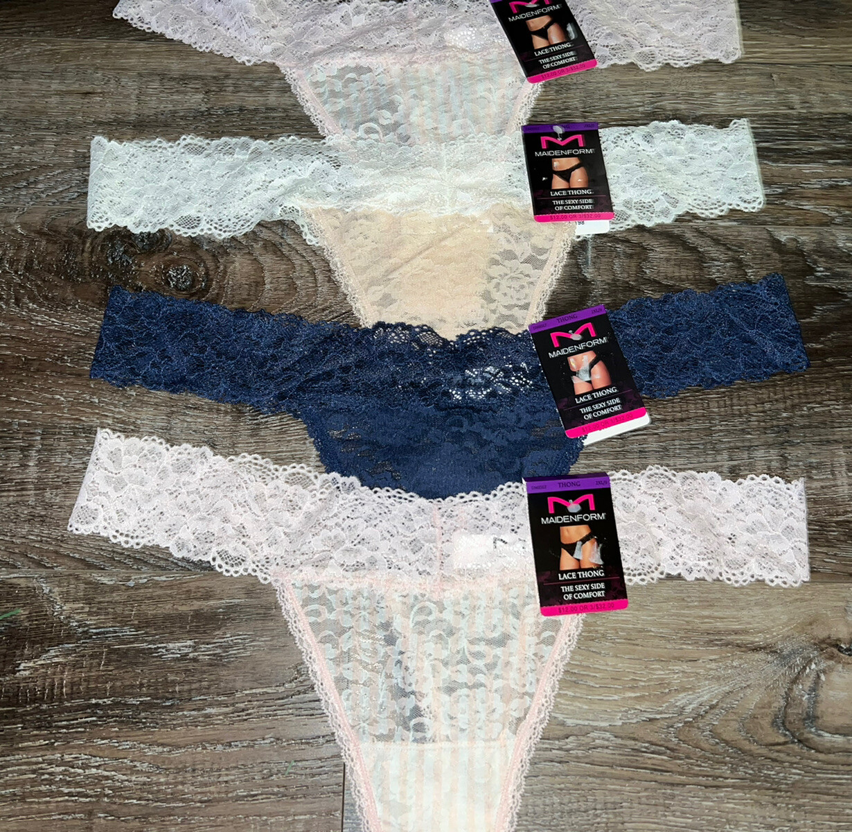 Maidenform ~ 4-Pair Women’s Lace Thong Underwear Nylon Blend (A) ~ 2XL/9