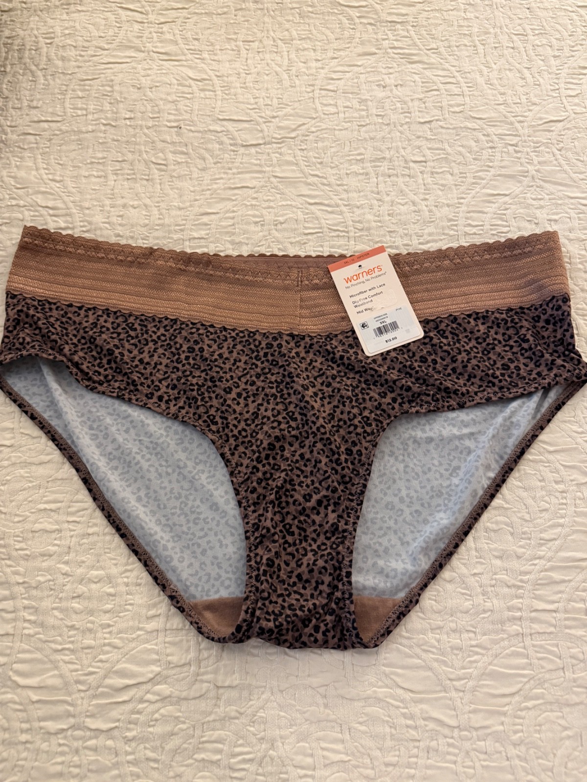 Lot of 2 pairs of Warner Hipster Panties with Lace waistband, size 10 or 3XL