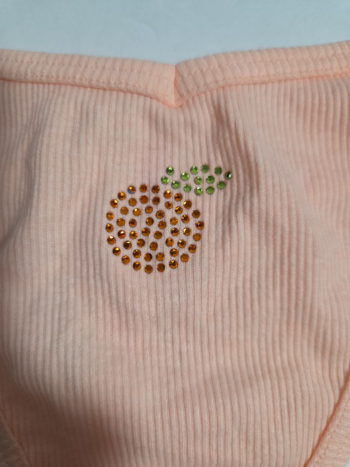 NWT VICTORIA’S SECRET PINK S ORANGE PEACH RHINESTONE RIBBED KNIT THONG PANTIES