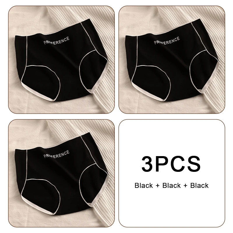 Cotton Seamless Briefs High Waist Letter Print Women’s Underwear 3 Pcs