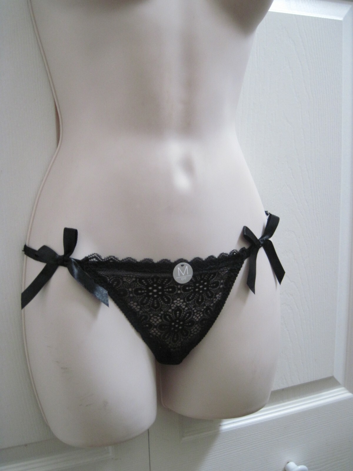 C77 Women’s Medium Black Bikini Panties Semi Sheer Spiderweb Lace