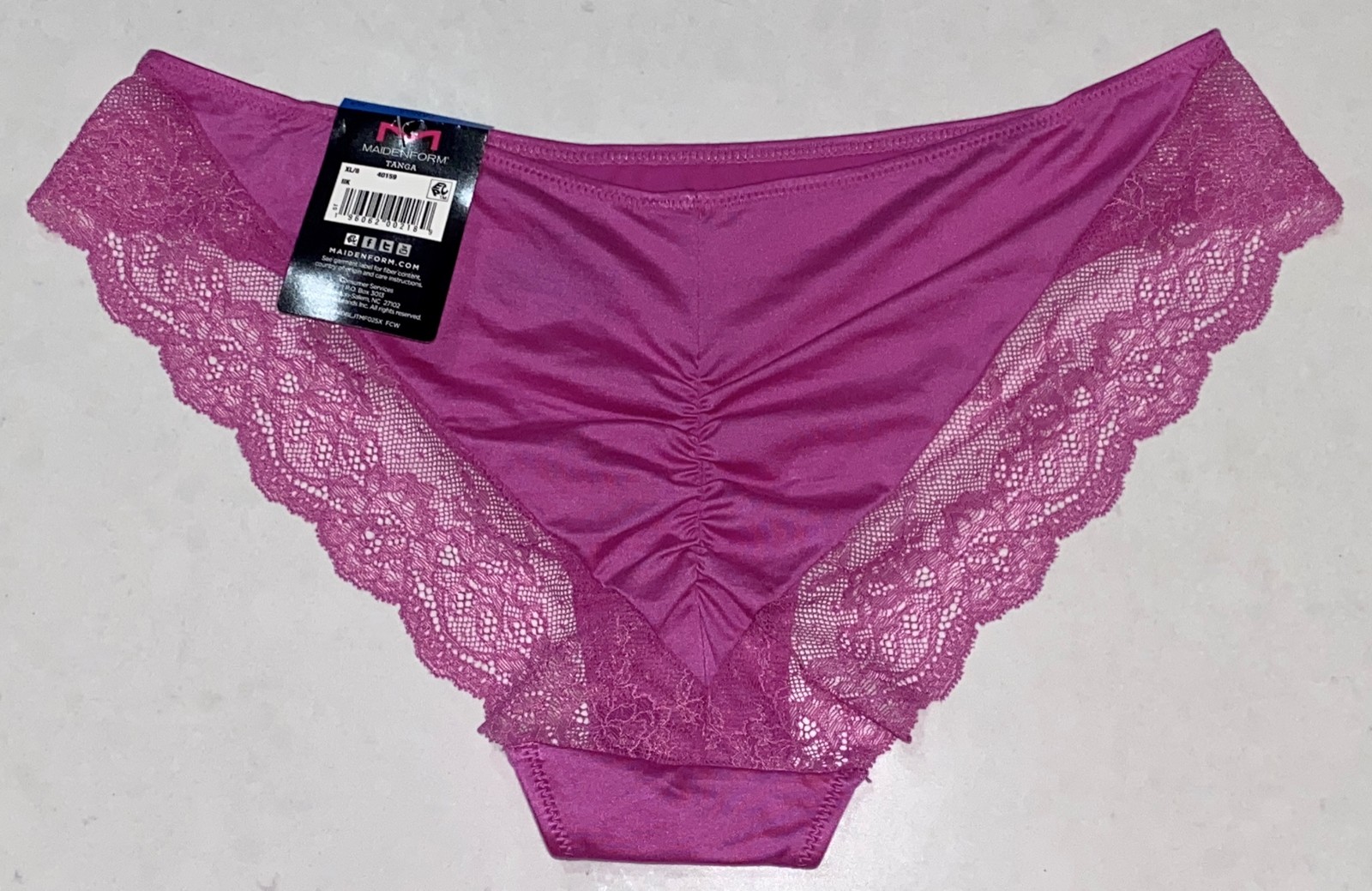 MAIDENFORM Comfort Devotion Fuchsia Feather Lace Trim Tanga Panty Womens Sz XL 8
