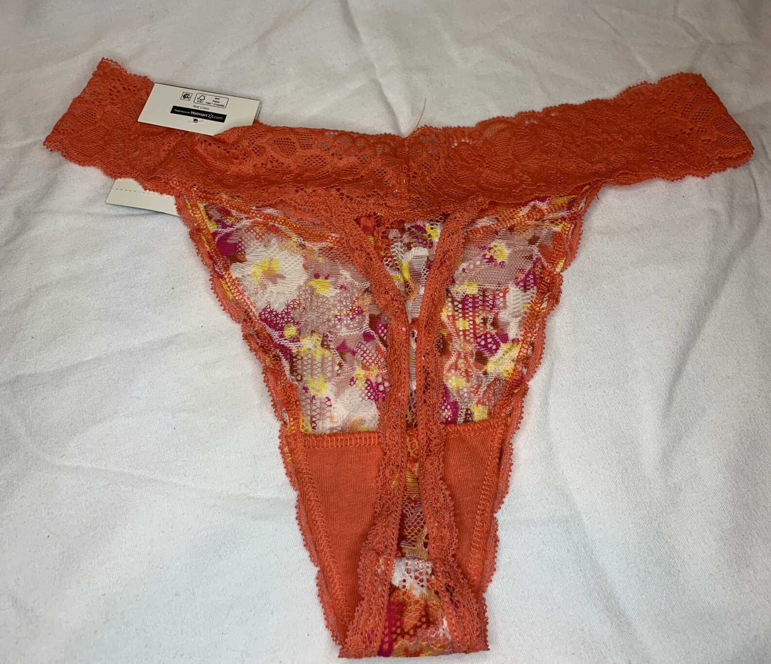 No Boundaries Lace Thong Panties Size M (7-9) Orange Multicolor Design