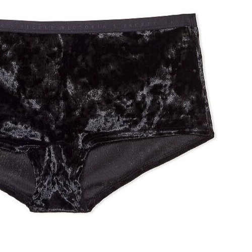 M Dark NOIR Midnight Black FULL VELVET RARE Victorias Secret LOGO Shortie Pantie