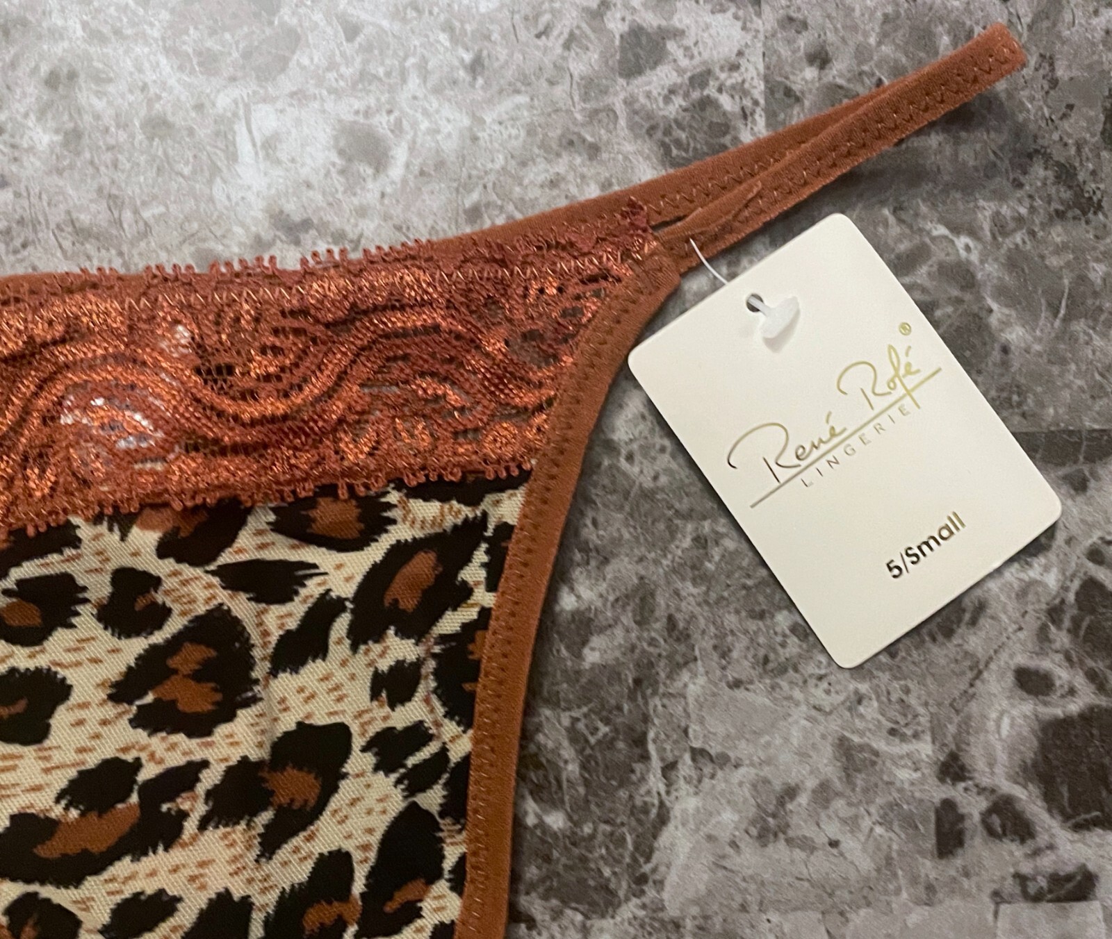 NWT RENE ROFE SMALL 5 LEOPARD CHEETAH MESH LACE VINTAGE RARE THONG PANTIES