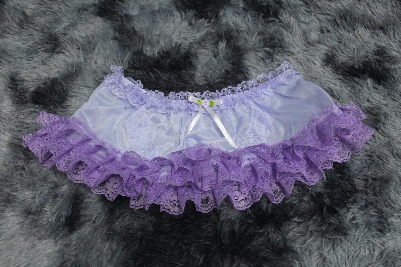 #A328 2XL/ElasticW.24-42″ VintageStyle 2PCS Purple Nylon Half Slip + White Brief