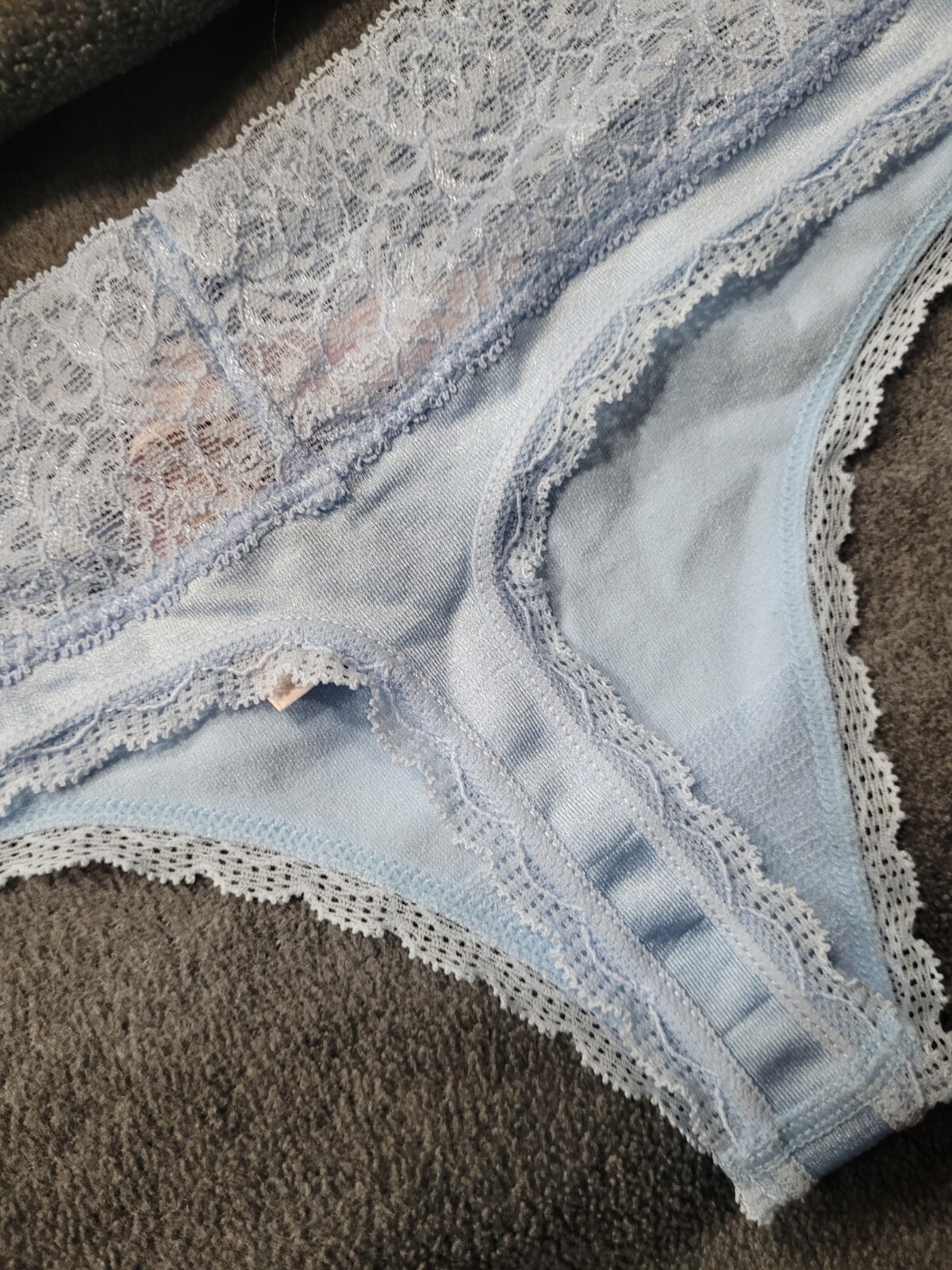 NWT Victoria’s Secret Vtg Powder Blue Smooth Thong S Panties Lace So Soft RARE