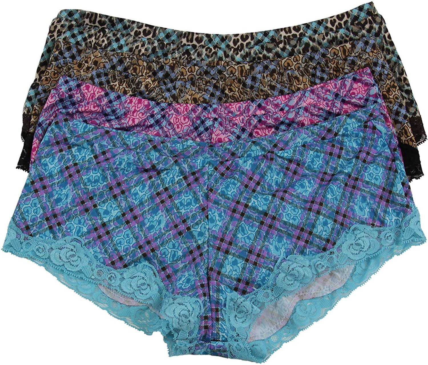 ToBeInStyle Women’s Pack of 4 Boyshorts in Plaid Print Plaid Print