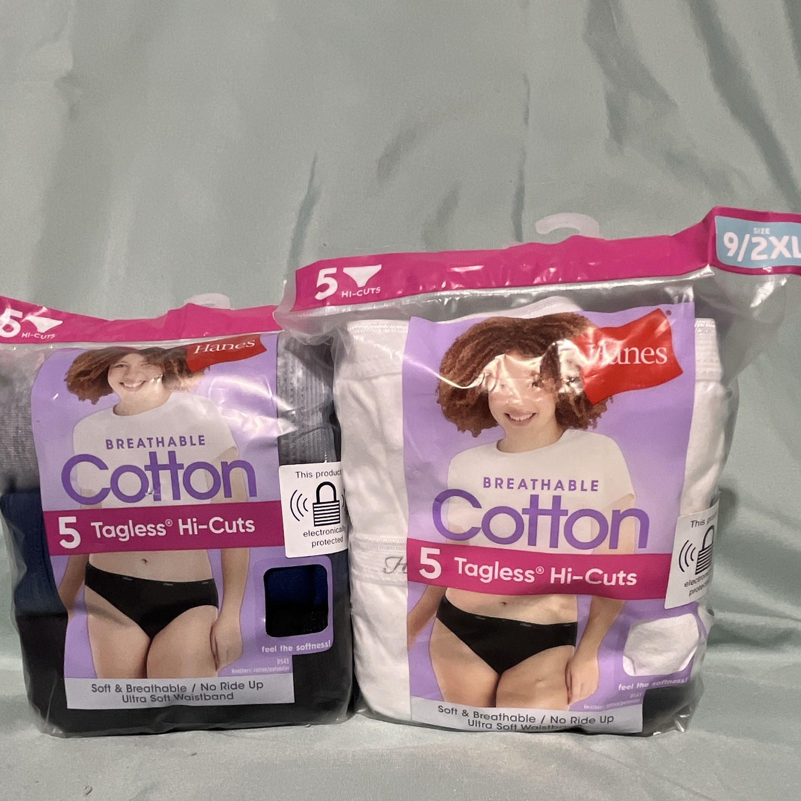 2 pks Hanes Breathable Cotton Tagless Hi-Cut Panties 5-Pack White Plus 2XL