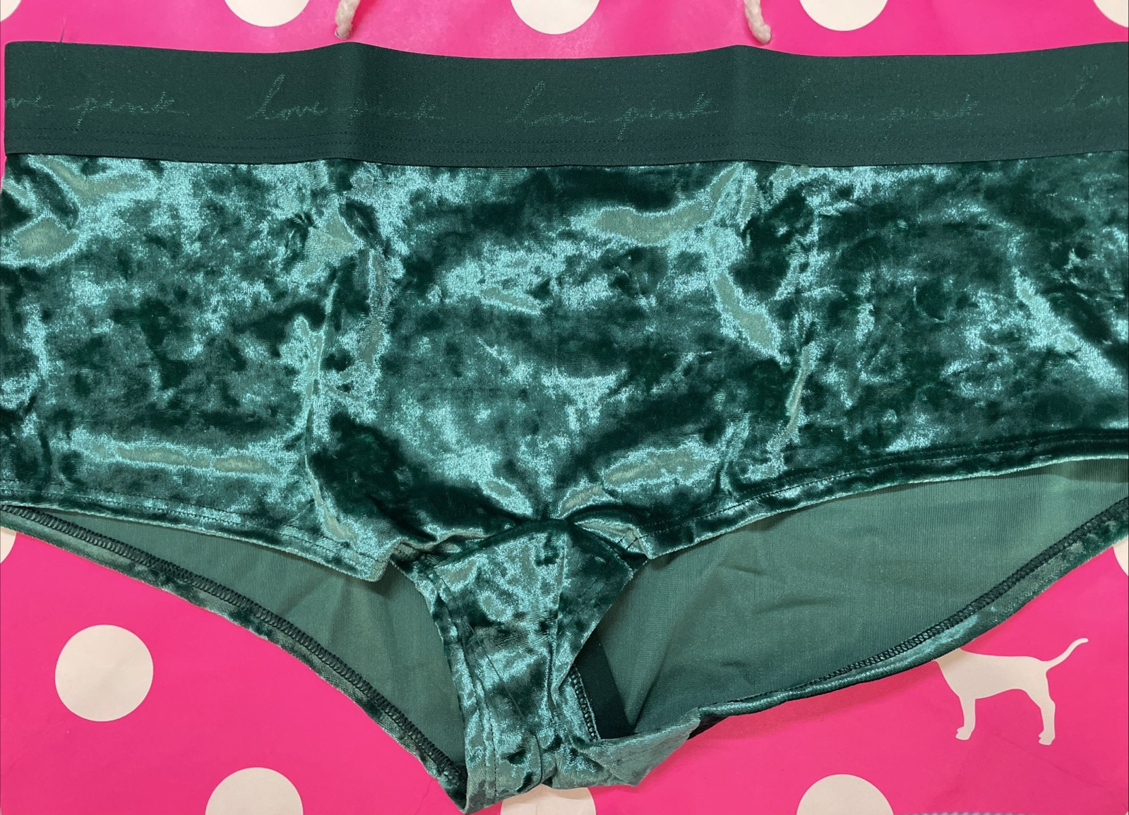 2021 Victoria’s Secret L Wide Band Velvet Velour Boyshort Panties NEW Green