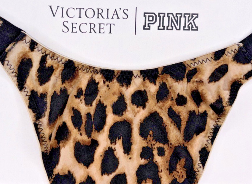 Victorias Secret Very Sexy NWT XS Leopard Print Spellout Shine Strap Thong Panty