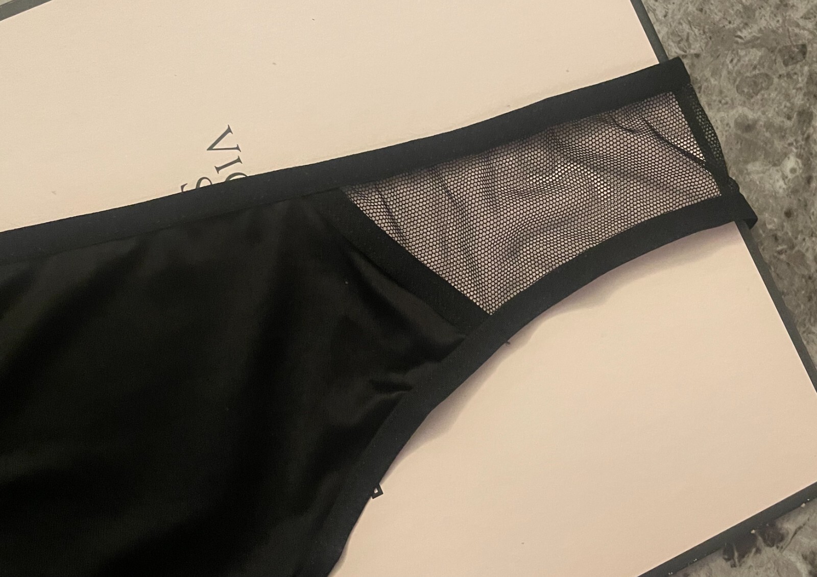 NWT VICTORIA’S SECRET MEDIUM BLACK SATIN SMOOTH SHEER MESH RARE BIKINI PANTIES