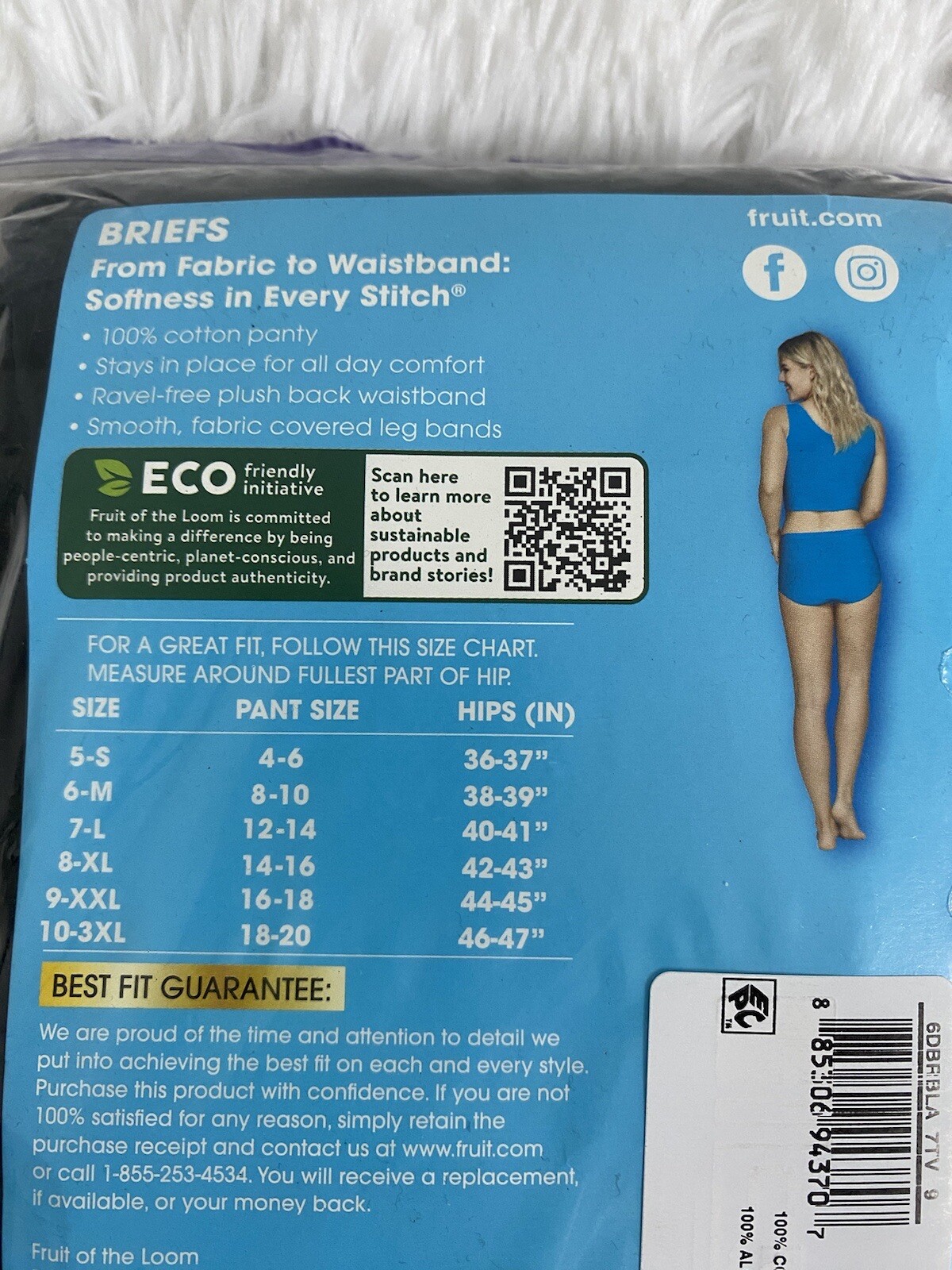 Fruit of The Loom Cotton Briefs Underwear Panties Women’s Size 9-2X Black 6 Pack