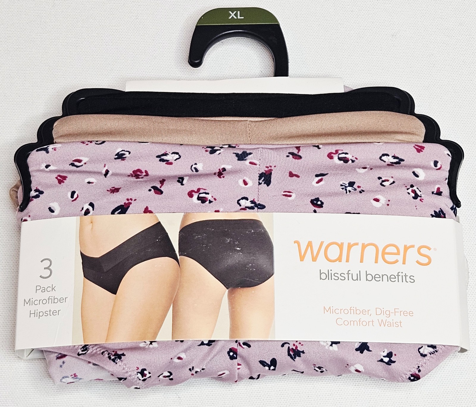 Warner’s Women’s 3 Pack Microfiber Hipster Panties Dig-Free Waist XL 8