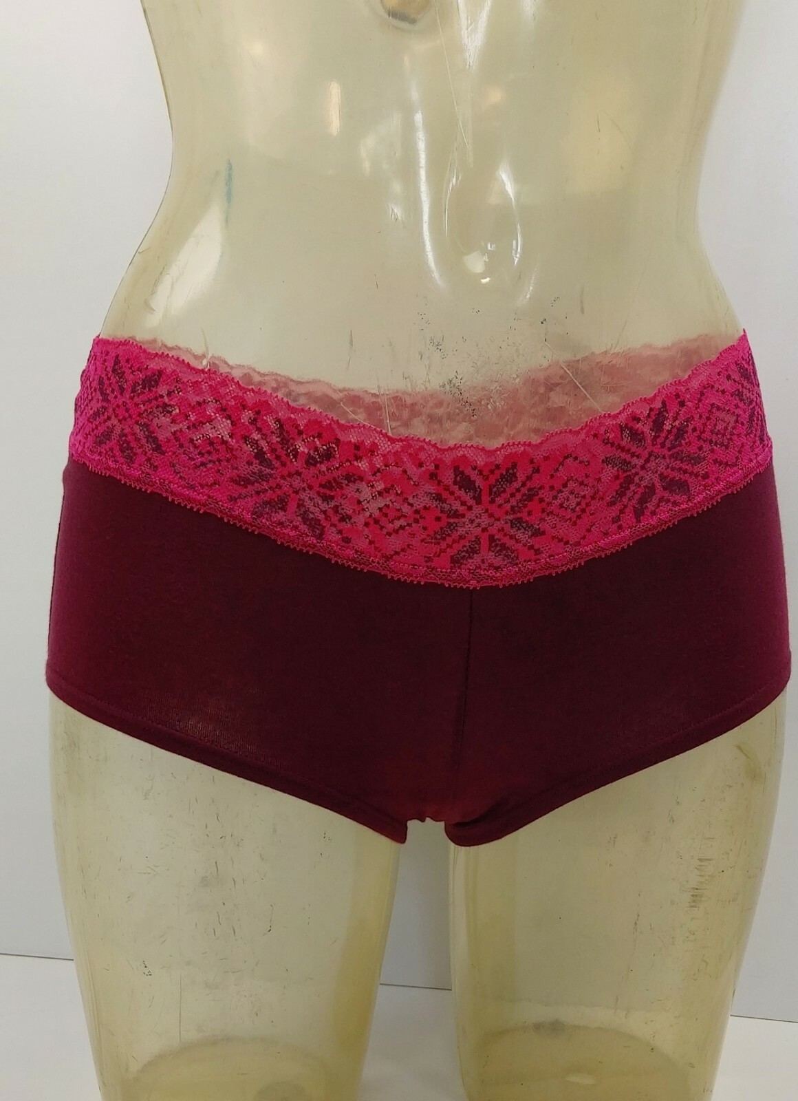 La Senza Claret (Red) Contrast Lace Trim Boyshort Knickers/Briefs – Size S to XL