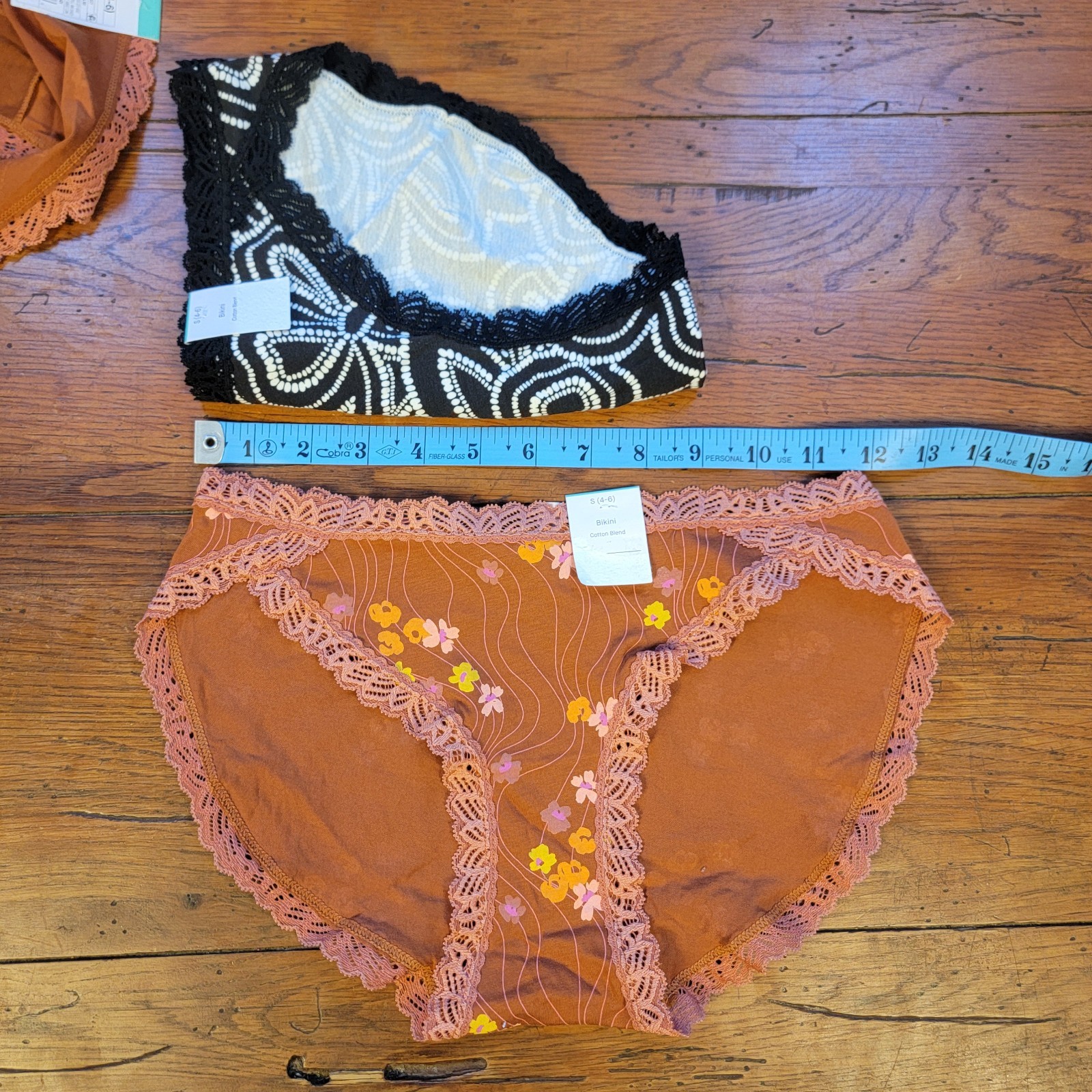 (3) Auden Womens Small (4-6) Cotton Bikini Underwear Target Black Brown Lace S