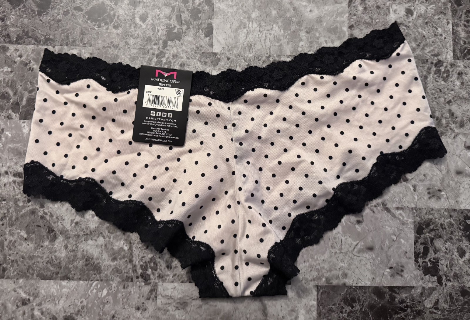 NWT MAIDENFORM XXL SATIN SMOOTH NUDE BLACK POLKA DOT FLORAL LACE HIPSTER PANTIES