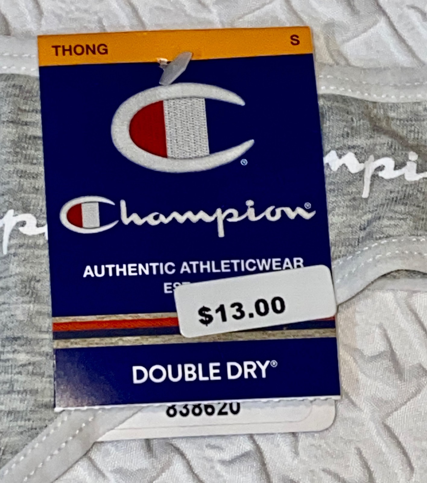 CHAMPION Thin Waistband Logo Grey Cotton Heritage Thong Panty Women S M L XL 2XL