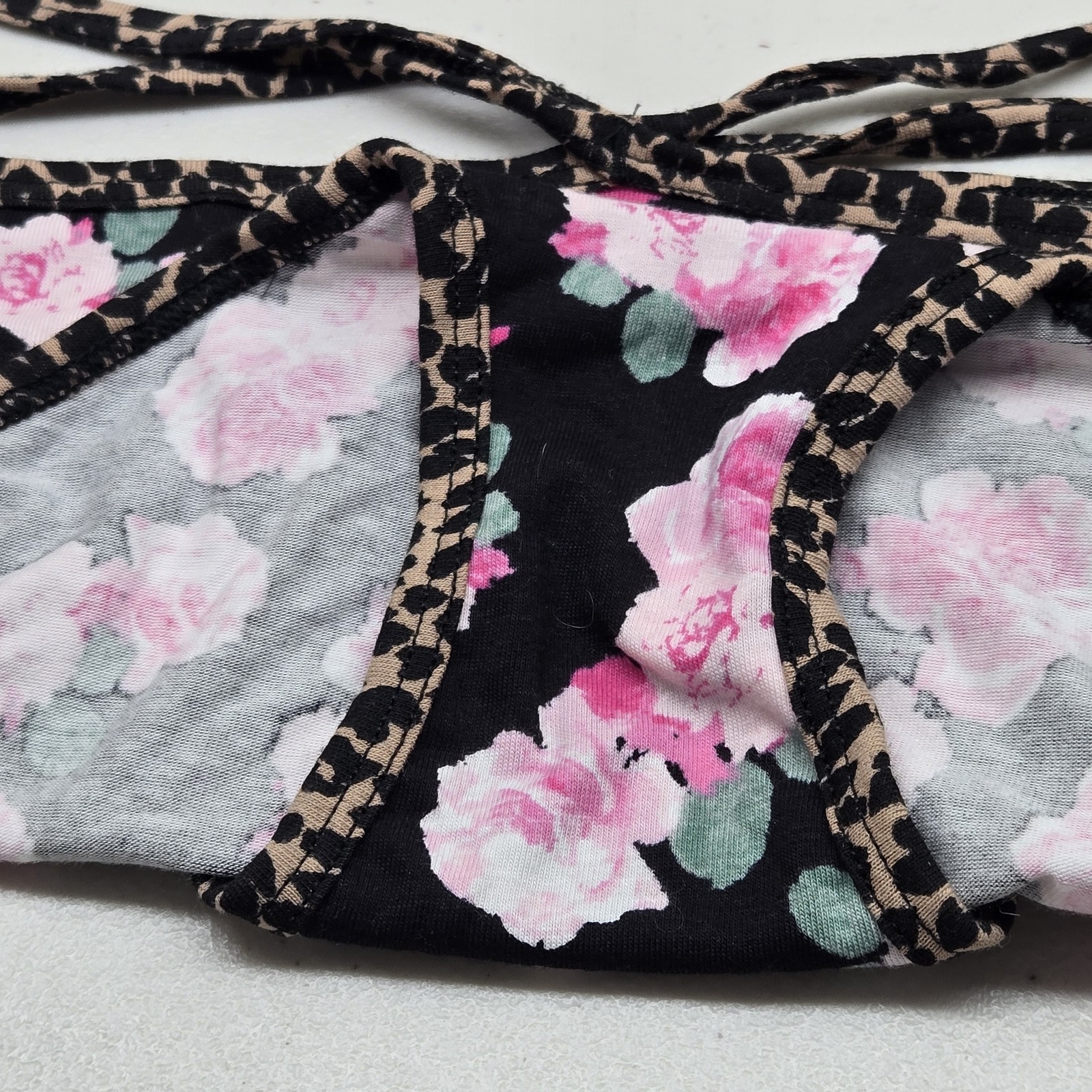 Victoria’s Secret Women Panties Large Black Cheetah Floral Strappy NWT