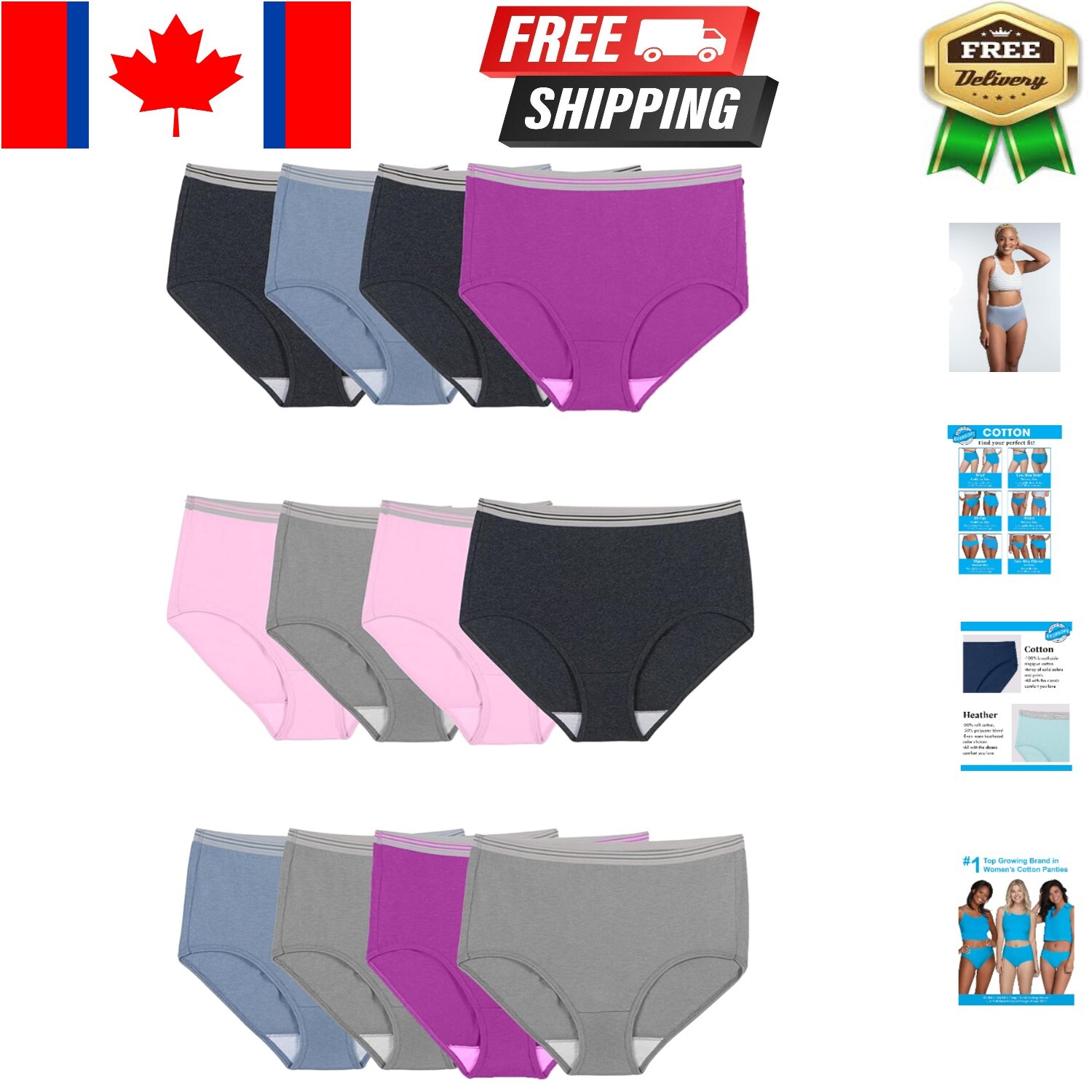 Soft Ravel-Free Waistband Women’s Cotton Briefs – Plus & Regular Sizes Available