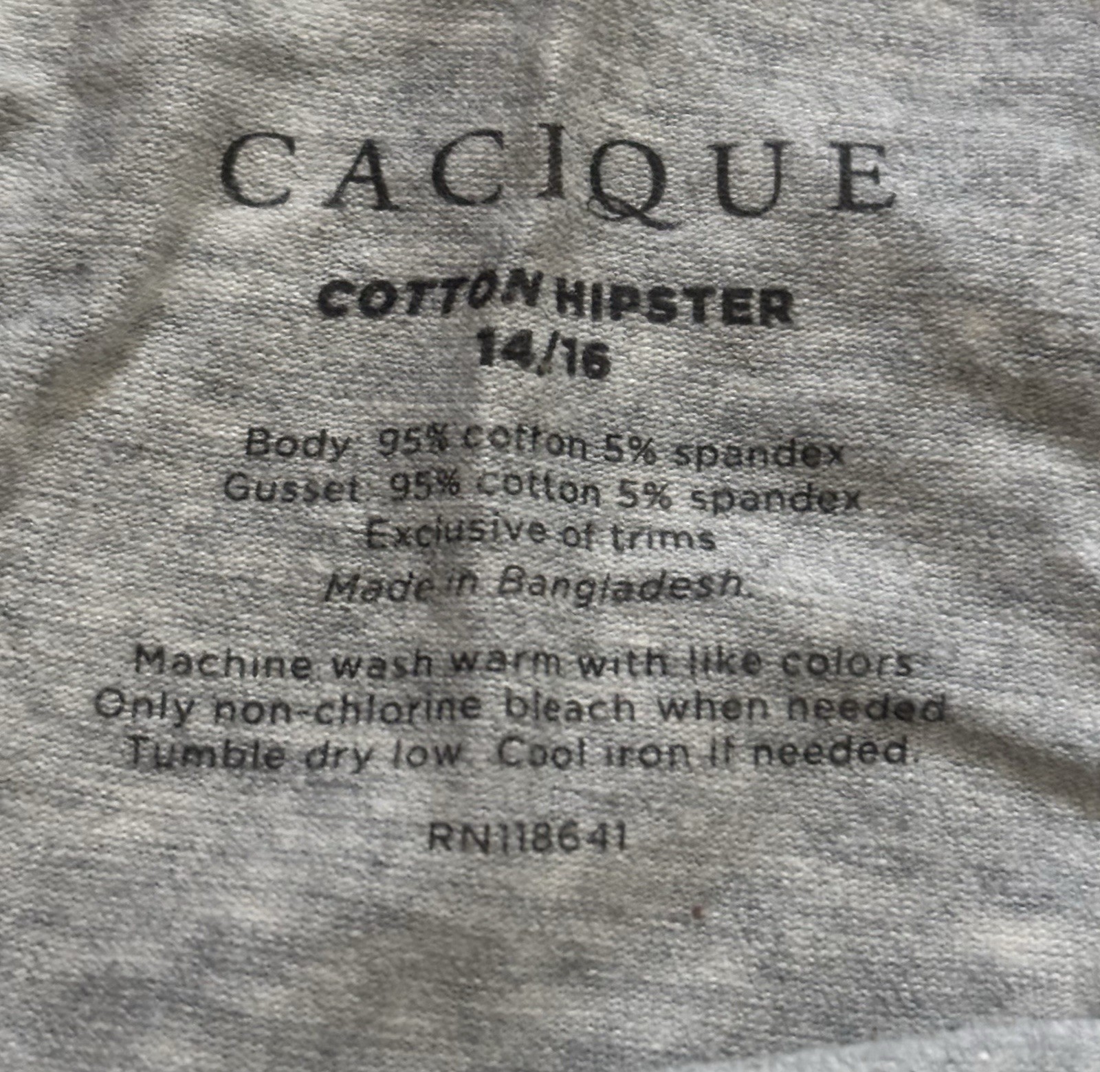 Plus Sz 14/16 Lane Bryant Cacique Hipster Cotton Panty Gray Football Fall Sports