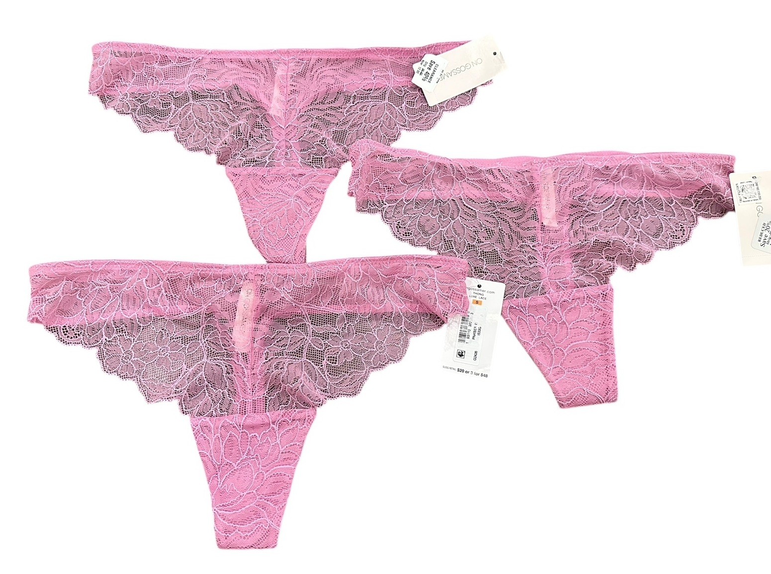 Lot of 3 NEW On Gossamer Womens Lace Thong Pink Size Small S NWT