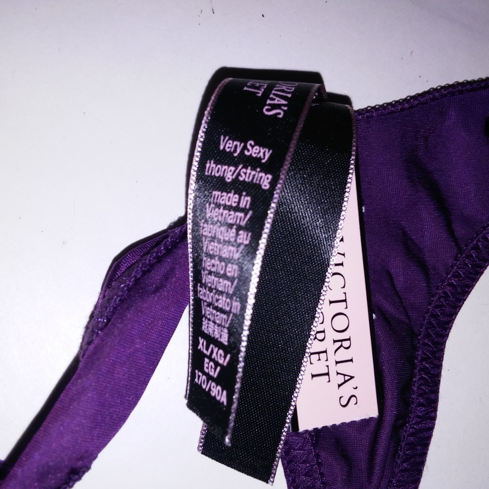 Victoria Secret Panty Thong Purple Silver Double Shine Strap Very Sexy Solid New