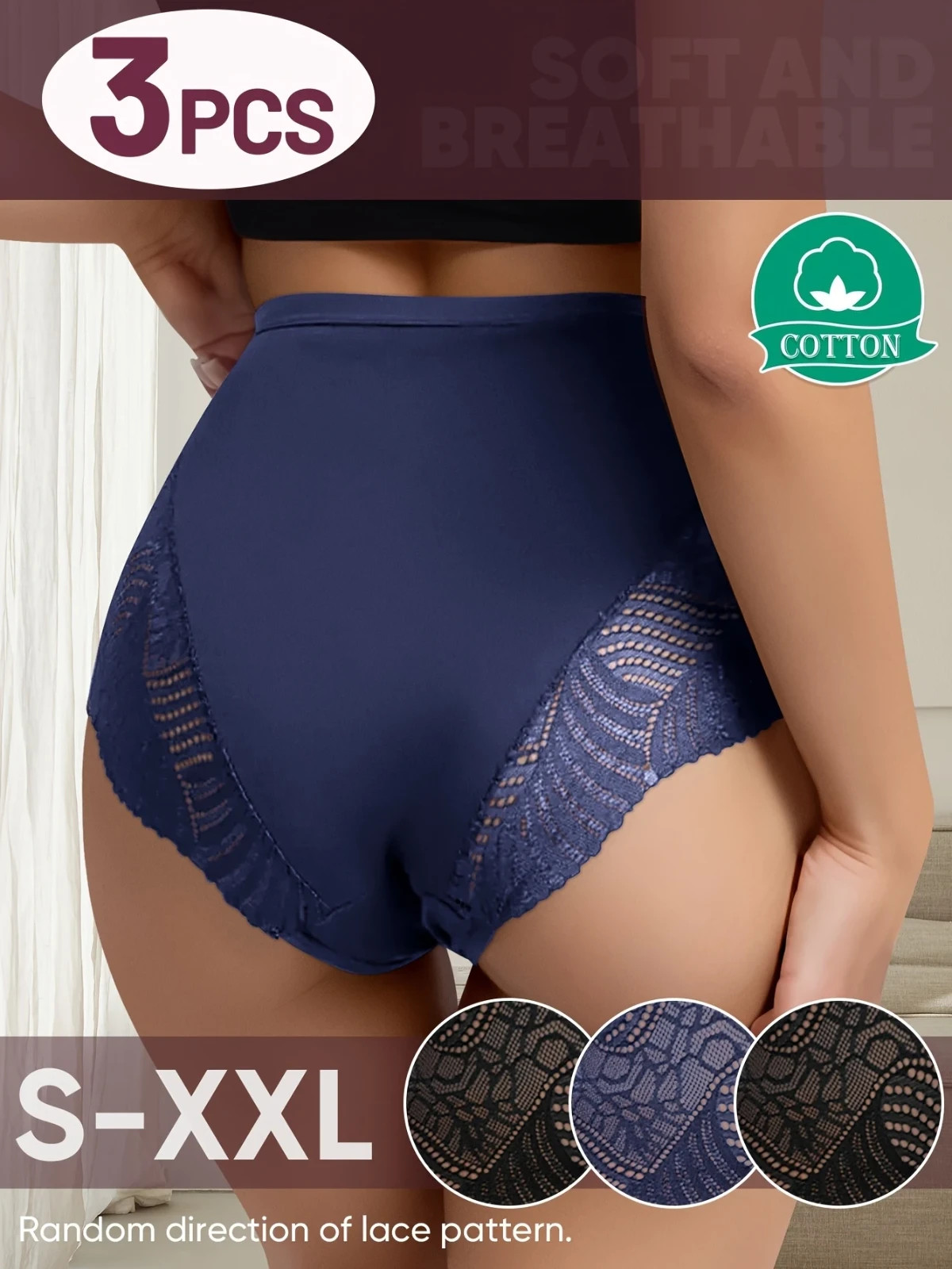 3pcs Women Lightweight Breathable Sexy Cut-Out Triangle Design Panties Panty