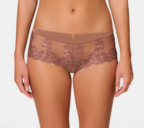 NWT Simone Perele Size FR 2 ‘Saga’ Embroidered Boyshort Briefs 15C630 Brown $75