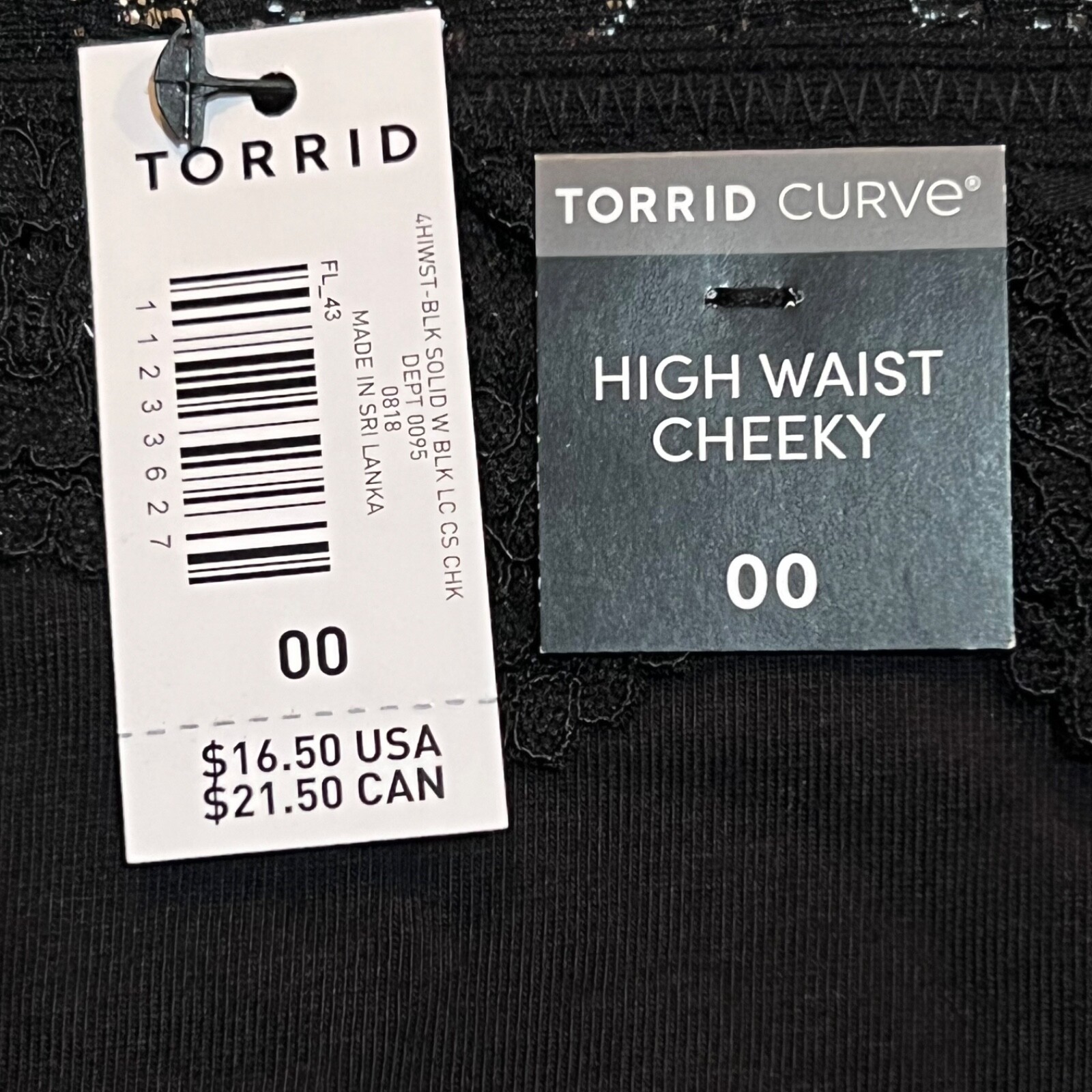 NWT TORRID High Waist Cheeky Pantie Sz 00X-0X-1X-2X-3X Black Lace Jersey