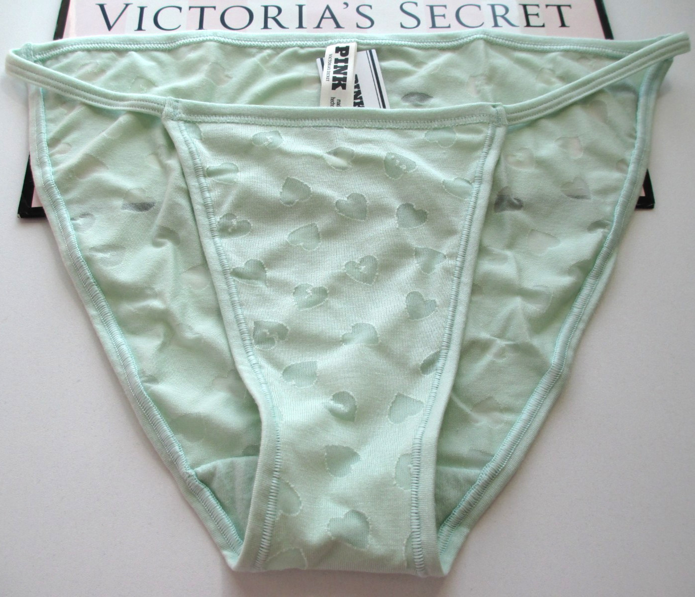VICTORIA’S SECRET PINK String Bikini Panty S M L XL Green NWT Heart FREE SHIP 4+