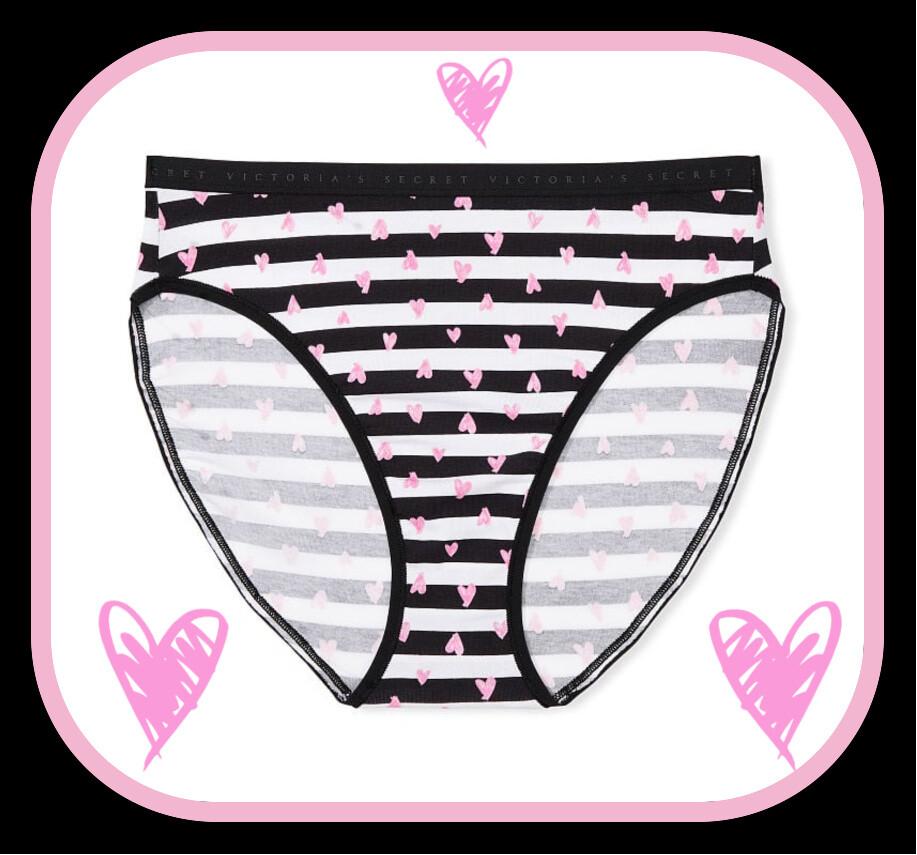 M L XL XXL Black White Heart Cotton Victorias Secret High-Leg Waist Brief Panty