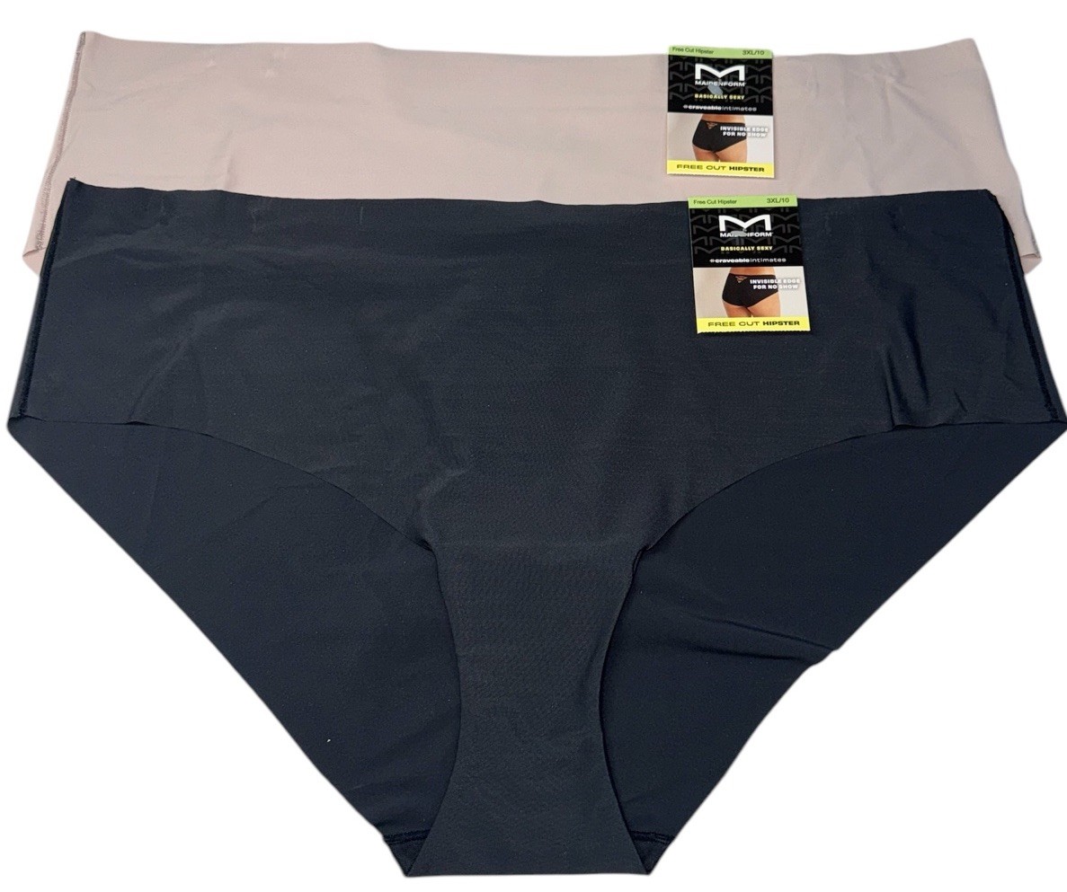 Maidenform 3-Pack Laser Cut Hipster Underwear Panties Nylon Black Beige 3XL 10