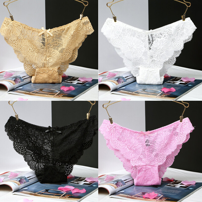 4 Pack Lot Sexy Womens See Through Lace Panties Briefs French Underwear Lingerie