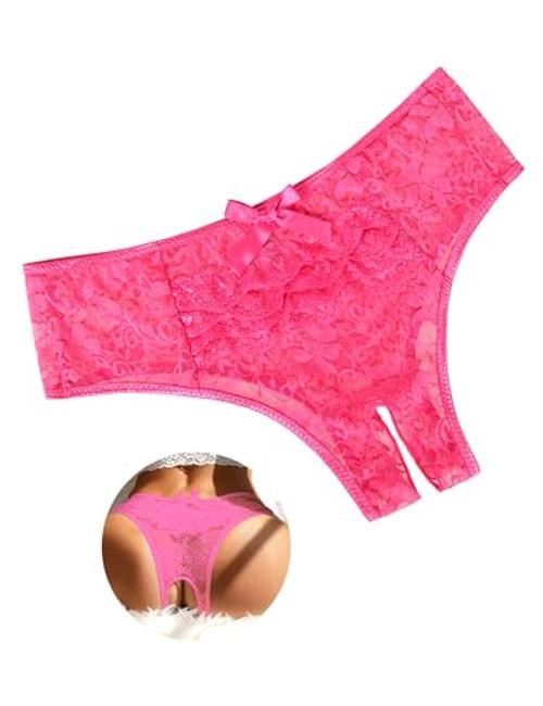 Women Plus Size Cheeky Panties Lace Thongs Panties Trim Lace 4X-Large 1- Pink