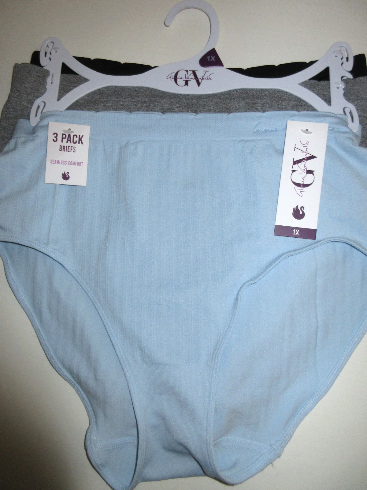 Gloria Vanderbilt 3-Pack Pairs BRIEF Seamless Comfort blue gray black Nylon ~ 1X