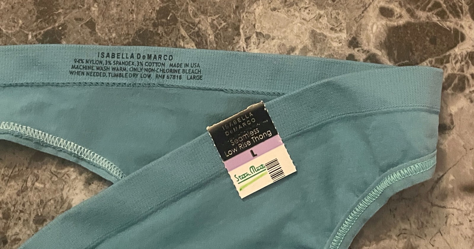 NWT ISABELLA DEMARCO LARGE SEA GREEN BLUE STRETCH SEAMLESS RARE THONG PANTIES