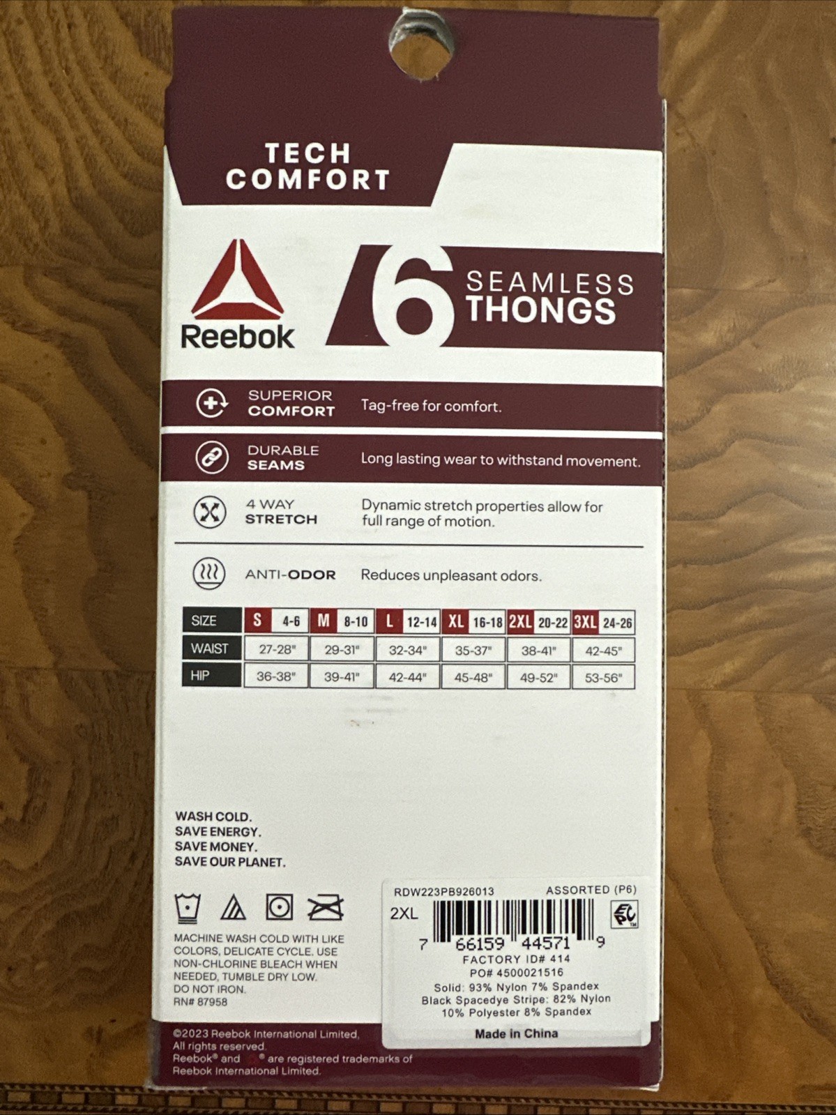 NWT Reebok Women’s Seamless Thong 6-Pack Size Assorted Colors 2XL 20-22 2X-Large
